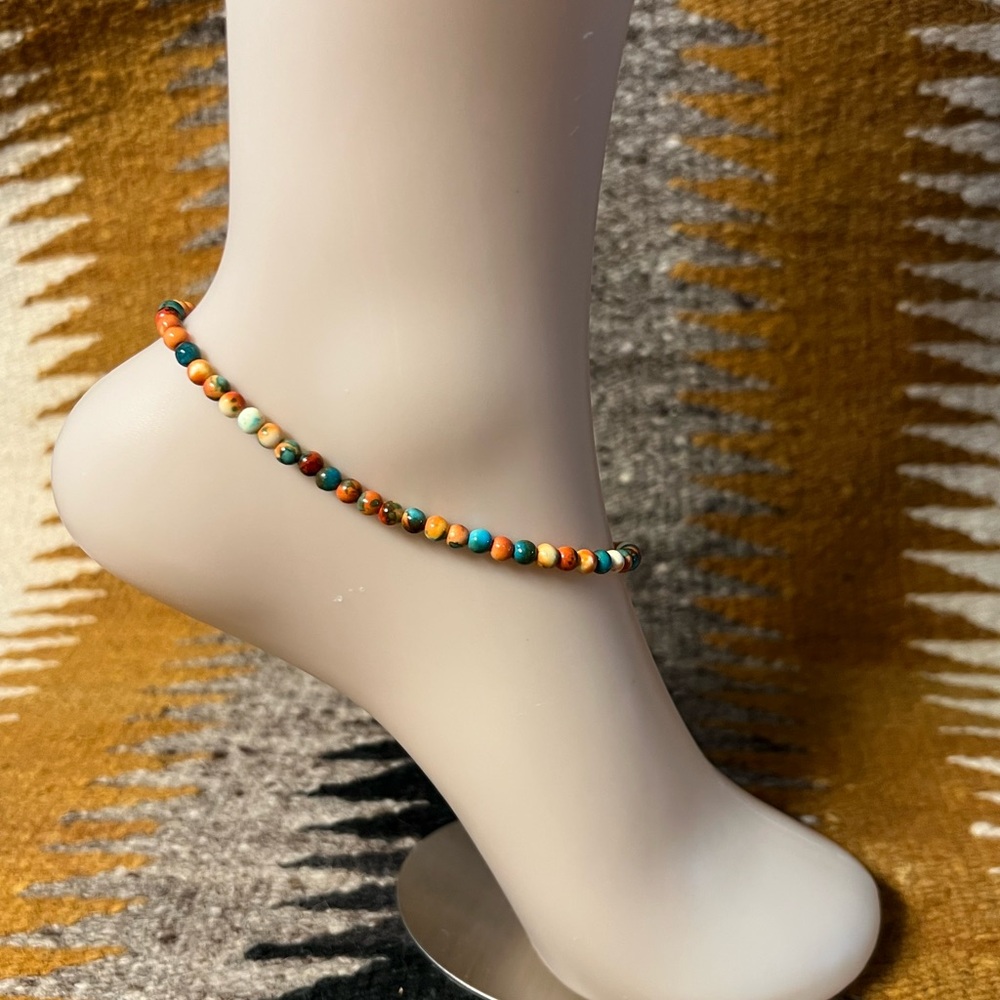 11 1/2 inch ocean jade bead anklet with turtle charm